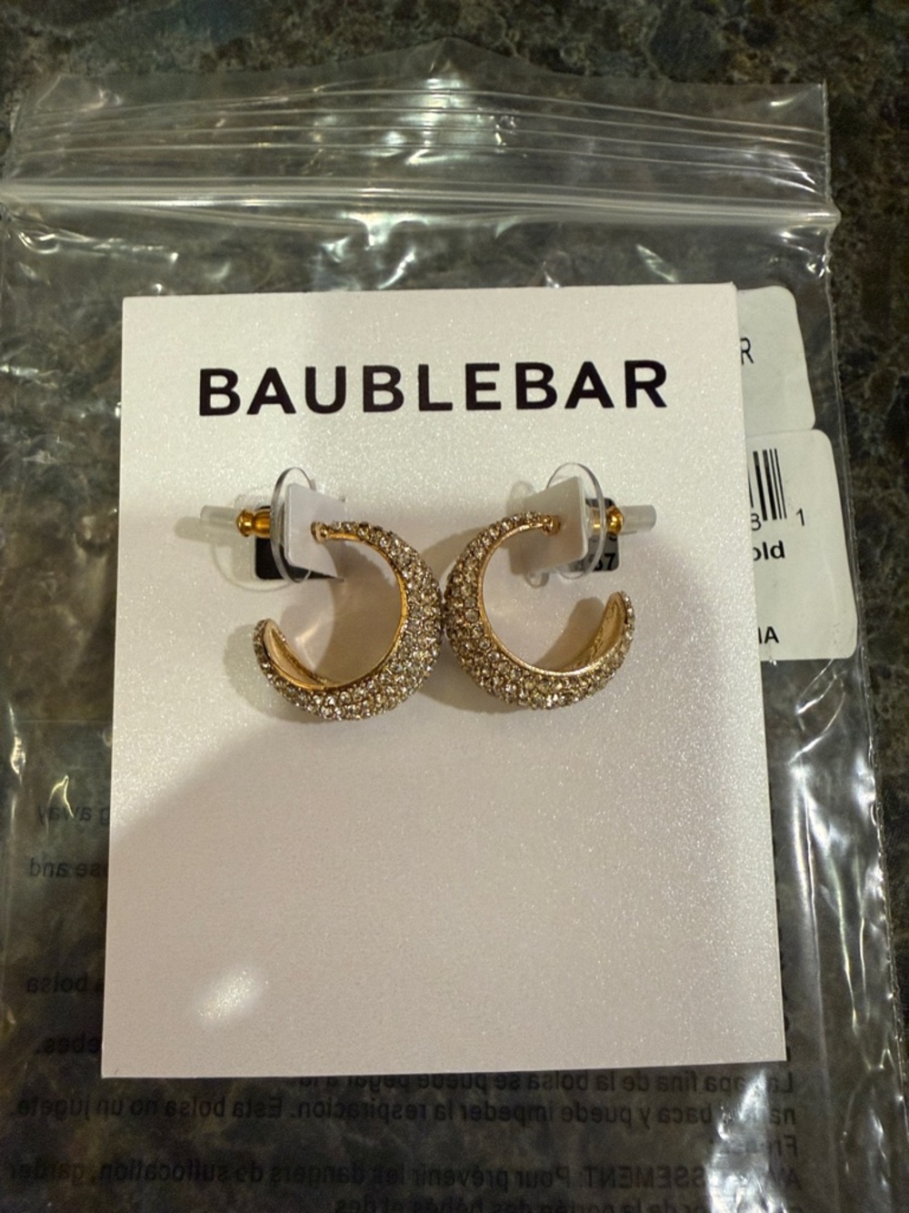 BaubleBar Gold Crystal Crescent Earrings